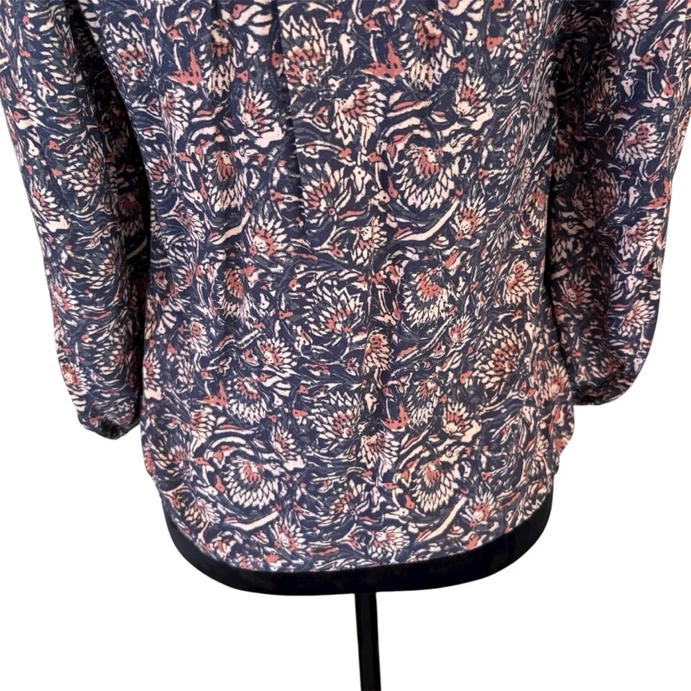FAHERTY Portia Peasant Boho Blouse Top in Artisan Block Print,XS,Floral Bohemian